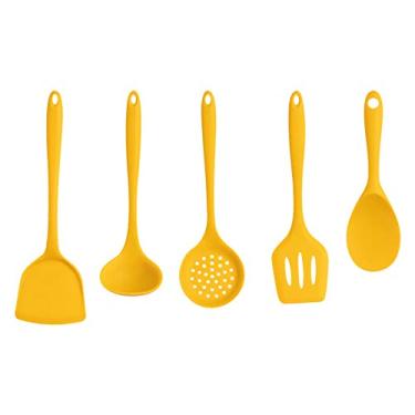 Imagem de Conjunto de utensílios de cozinha amarelo espátula com furos