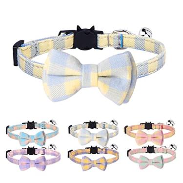Imagem de MAKASI Coleira de gato com gravata borboleta e sino, estampas xadrez fofas, coleiras de segurança para gatinhos (verde)