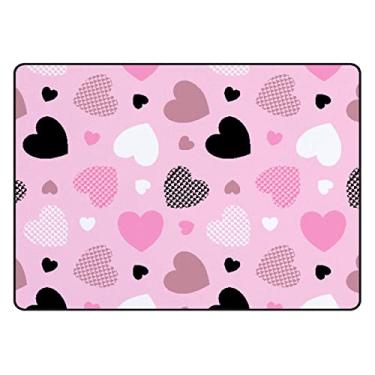 Imagem de DreamBay Tapete de área rosa e preto com corações desenhados à mão para sala de estar quarto sala de aula 1,22 m x 1,52 m grande coleção tapete lavável tapete de brincar tapetes de espuma para berçário tapetes de entrada