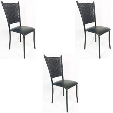 Imagem de Kit 3 Cadeiras de Cozinha Preta Fibra Sintética Preta Assento Preto - Poltronas do Sul