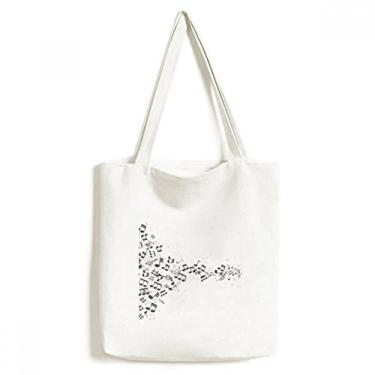 Imagem de Bolsa de lona branca com notas musicais torcidas pretas bolsa de compras casual bolsa de mão