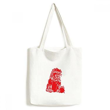 Imagem de Sacola de lona patriotismo corte de papel China Red Lion bolsa de compras casual bolsa