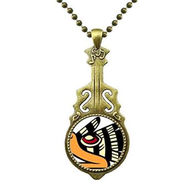 Imagem de DIYthinker Colar indiano com cabeça de águia com desenho de arte abstrata e pingente de música de guitarra antiga