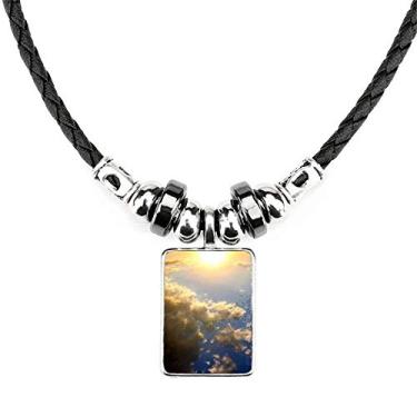Imagem de DIYthinker Colar laranja sol céu nuvens azul celeste joia Torque pingente de corda de couro