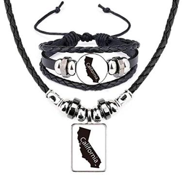 Imagem de Conjunto de joias de couro com silhueta do mapa da Califórnia dos Estados Unidos