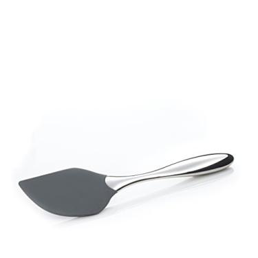 Imagem de Nambe – Coleção Gourmet – Raspador de tigela com espátula Curvo – Mede 30,5 cm – Feito com aço inoxidável e silicone – Projetado por Steve Cozzolino