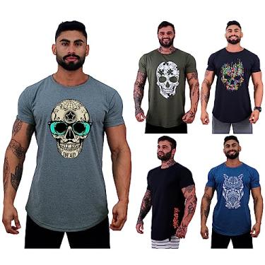 Imagem de Kit 5 Camiseta Masculina LongLine MXD Conceito Básicas Slim Manga Verão Academia Musculação (EG, Mescla Black, Preto, Mescla Vermelho, Nuno Azul Ecológico)