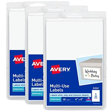 Imagem de Avery Etiquetas removíveis, etiquetas em branco de 10 x 15 cm, impressão a laser/jato de tinta, 40 por pacote, 3 pacotes, 120 no total (5454)
