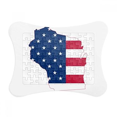 Imagem de Wisconsin America Mapa Estrelas Listras Bandeira Formato Moldura de Quebra-cabeça Decoração Decoração de Imagem