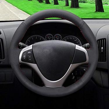 Imagem de Capas de volante de carro de couro preto costuradas à mão, para Hyundai I30 2008-2010