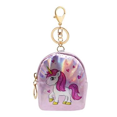 Imagem de RARITY-US Mini carteira com zíper em torno de uma linda bolsa de moedas holográfica de unicórnio com chaveiro, rosa, one