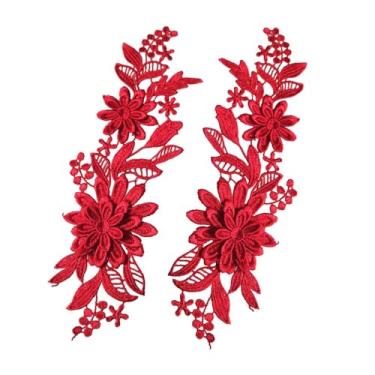 Imagem de Fancyes 1 par de remendo bordado de flores costura artesanato decoração rendas apliques diy para vestido de baile de casamento roupas diy, Vermelho