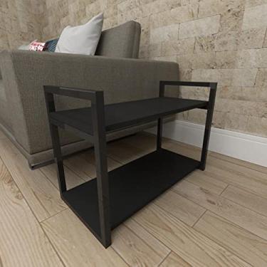 Imagem de Mesa lateral sofá industrial aço cor preto prateleiras 30 cm cor preto modelo ind01pml