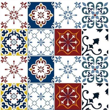 Imagem de Kit 7 Rolos Papel De Parede Adesivo Azulejo Branco Azul 3,0M