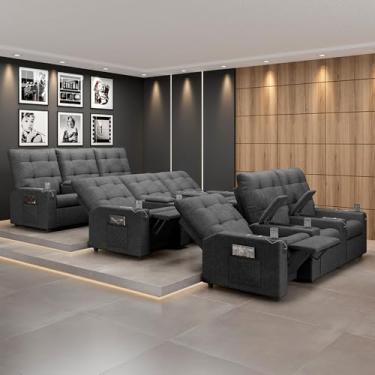 Imagem de Poltrona do Papai Reclinável Sala de Cinema Movie 3 Lugares Manual Baú USB Linho Chumbo