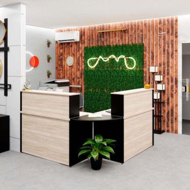 Imagem de Balcão Atendimento De Canto Em L Recepção Consultório 120x60cm Carvalho