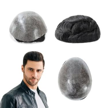 Imagem de HAIR NATURE Peças de cabelo humano peruca masculina, perucas reais para homens, pele de poliéster injetada de 0,12 mm, unidades de cabelo preto natural #1C
