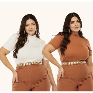 Imagem de Kit 2 Blusa Lisa Gola Alta Plus Size Estilosa Malha Elegante Social Ma