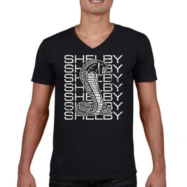 Imagem de Camiseta vintage Stacked Shelby Cobra gola V American Classic Racing Mustang GT500 Performance Powered by Ford Tee, Preto, 3G