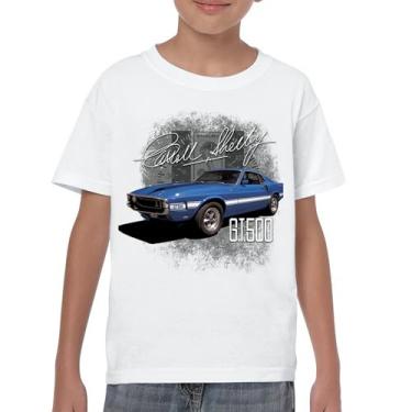 Imagem de Camiseta juvenil Cobra Shelby azul vintage GT500 American Racing Mustang Muscle Car Performance Powered by Ford Kids, Branco, P