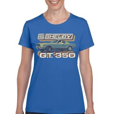 Imagem de Camiseta feminina vintage Shelby GT350 Shelby GT350 de corrida retrô Mustang Cobra GT Performance Powered by Ford, Azul, GG