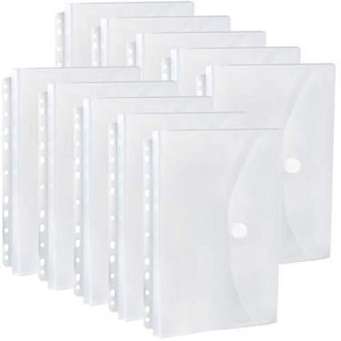Imagem de FANWU Pacote com 10 bolsos expansíveis de poliéster, reforço de 1,9 cm, tamanho carta, 11 furos perfurados, divisórias de bolso, pastas de plástico, pastas de documentos transparentes para fichário de anel