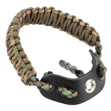 Imagem de SUNYA Alça de pulso com arco de tiro, alça de paracord 550 confortável na mão. Pala de couro 100% flor integral, várias cores camufladas. Ajuste estabilizador composto de arco e recurvo. (Iron Rider 42)