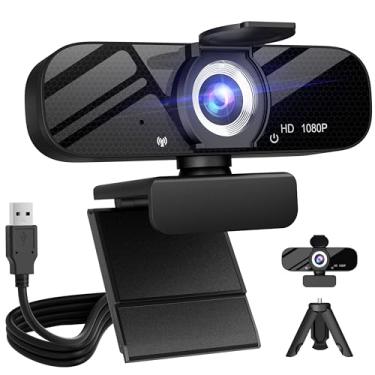 Imagem de Webcam com microfone para desktop, câmeras de computador HD 1080p USB com tripé, webcam flexível e giratória, grande angular para PC Zoom vídeo/jogos/laptop