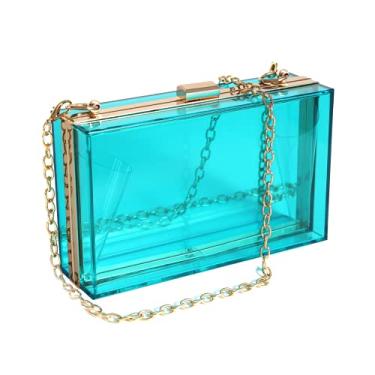 Imagem de WJCD Bolsa feminina transparente de acrílico, bolsa de mão pequena transparente transversal para noite aprovada pelo estádio com alça de corrente dourada, Azul, Small