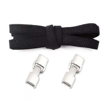 Imagem de Elastic Laces Sneakers Hook Locks Shoelaces Without Ties Wide Flats Creative No Tie Shoe Laces Kids Adult Shoelace (Color : Black)