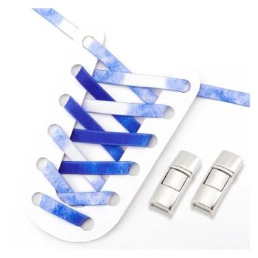 Imagem de No Tie Shoe Laces Colorful Metal Lock Elastic Shoelaces Flat Washed Without Fading Lazy Shoes Lace For Sneakers (Color : Royal blue, Size : 100cm)