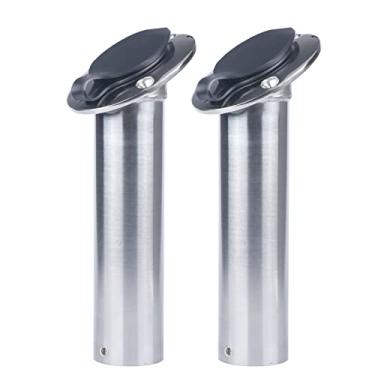 Imagem de 2 peças de suporte de varão de pesca de aço inoxidável, suporte de 15 graus polido com tampa de PVC, tubo interno, para iate marinho RV