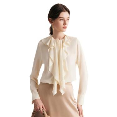 Imagem de Blusas femininas de seda, gola com babados, camisas chiques lisas, blusas de primavera verão, Branco (white9), M