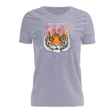 Imagem de Tshirt Blusa Meninas T-Shirt Estampada Manga Curta Tigre Feminina-Feminino