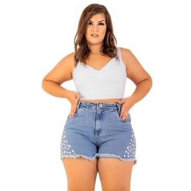 Imagem de Short Jeans Claro Plus Size Feminino Com Pedras Nas Laterais-Feminino