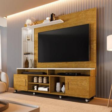 Imagem de Estante Home para Tv até 65 Polegadas Ripado com Led e Rodízios Ocean Naturale/ Off White