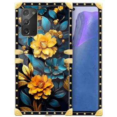 Imagem de Yuning419 Capa compatível com Samsung Galaxy Note 20, Golden Flowers Note 20, capas para meninas e mulheres, capa protetora quadrada de luxo TPU macio à prova de choque rígida PC traseira para Samsung