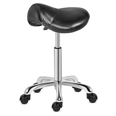 Imagem de Kaleurrier Saddle Stool Rolling Swivel Height Adjustable with Wheels,Heavy Duty Stool,Ergonomic Stool Chair for Lab,Clinic,Dentist,Salon,Massage,Office and Home Kitchen (Black, Without Back)