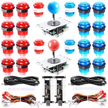Imagem de Easyget LED Arcade DIY Parts 2x Zero Delay USB Encoder + 2x 8 Way Joystick + 20x LED Illuminated Push Buttons for Mame Jamma Arcade Project Red + Blue Kits