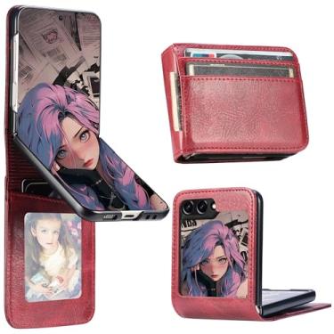 Imagem de CCSamll Capa carteira para Samsung Galaxy Z Flip 6 com porta-cartões, couro PU premium estilo empresarial para capa protetora de telefone para Samsung Galaxy Z Flip6 5G DK vermelho