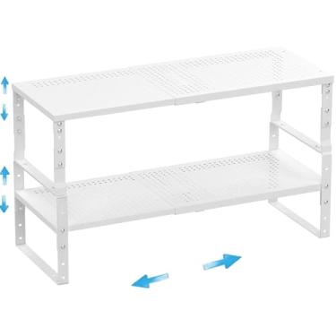 Imagem de Wobmmi Porta-temperos expansível, ajustável e empilhável, organizador de prateleira de bancada de cozinha, prateleiras de armazenamento de despensa de metal - solução de armazenamento que economiza