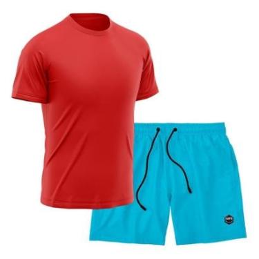 Imagem de Kit Short + Camiseta Dry Treino Fitness Academia Bermuda Camisa Praia Esporte Vermelho-Masculino