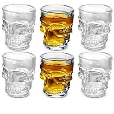 Imagem de Circleware Copos de dose de uísque com base pesada Skull Face, conjunto de 6, copos para festa em casa e entretenimento, jantar, bebida, bebida, para conhaque, licor, decoração de bar, copos de
