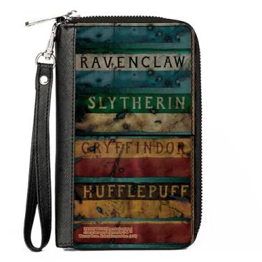 Imagem de Buckle-Down Carteira The Wizarding World of Harry Potter, zíper ao redor, faixas queimadas da Grifinória Lufa-Lufa, couro vegano, Multicor, 7.5"x4.5", Casual