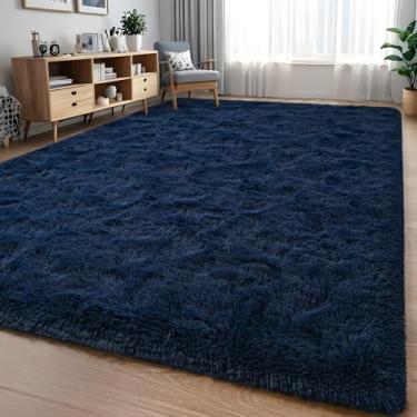 Imagem de Nuttumico Tapete fofo azul marinho para quarto, sala de estar, tapetes de área de 1,2 x 1,8 m, para decoração de quarto de meninos, crianças, meninas, tapete macio de pelúcia para berçário,