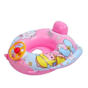 Imagem de Boia Carro Inflável para Bebês, Crianças, Flutuador de Piscina Infantil, Carrinho com Volante e Buzina com Som (Rosa)
