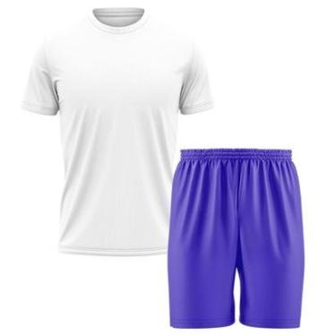 Imagem de Kit Calção Short Futebol Basquete Azul + Camiseta Manga Curta Masculina-Masculino