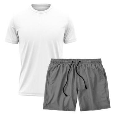 Imagem de Kit Short Praia Academia Passeio Treino Cinza + Camiseta Manga Curta Masculina-Masculino