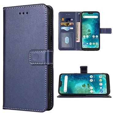 Imagem de FDCWTSH Compatível com Xiaomi Mi A2 Lite/Redmi 6 Pro Capa carteira alça de pulso couro flip capa suporte suporte acessórios celulares capas de telefone para MiA2Lite Redmi6Pro mulheres homens azul