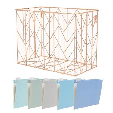 Imagem de Beramon O kit de pasta de arquivos suspensos inclui 1 organizador de mesa de arquivo pendurado em ouro rosa e 20 pacotes de pastas de arquivo suspensas tamanho carta com abas cortadas em 1/5 design